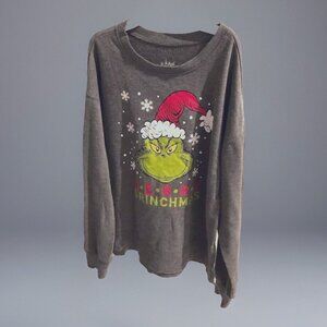 The Grinch Merry Grinchmas Santa Dark Grey Crew Sweatshirt Juniors Size Small